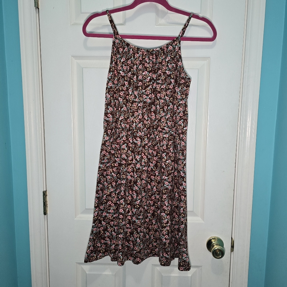 Floral Sleeveless Dress - Brown and Pink